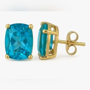 Gorgeous Neiman Marcus 18KT Gold Vermeil Oval Aqua Topaz Stud Earrings